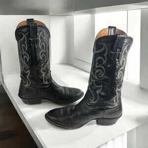 Nocona Black Leather Western Mens Boots Size 9.5 2E Cowboy Rodeo Work Travel